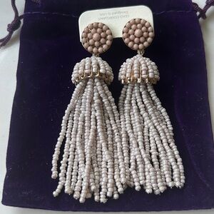 New pink taupe Beaded Tassel Earrings